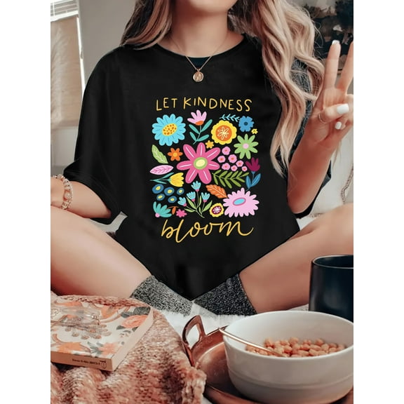 Plus sizeWomen's Loose-Fit 100% Cotton Short-Sleeve T-Shirt - Stylish Printed Casual Top