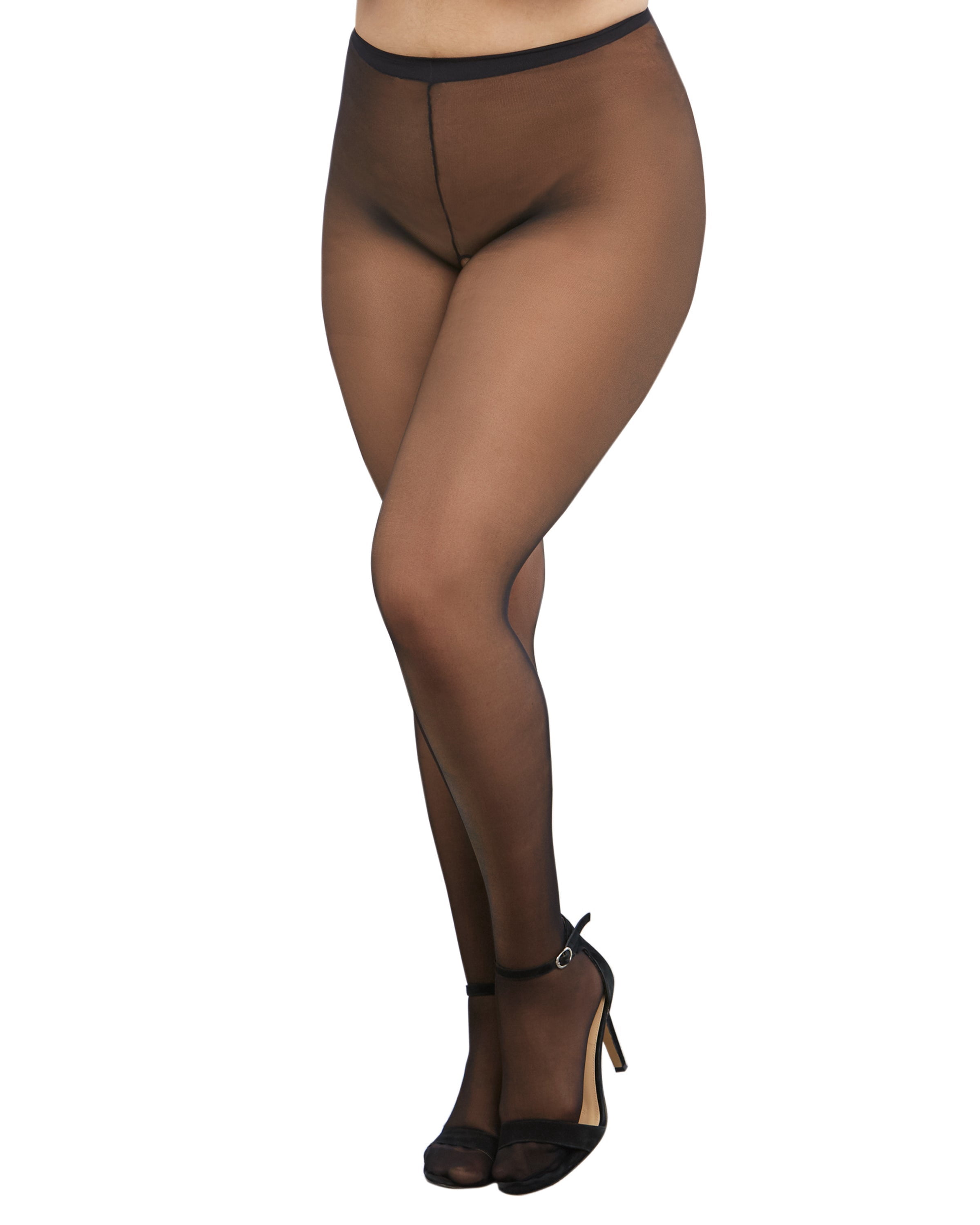 Plus Size Sheer Crotchless Pantyhose 