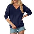 thumbnail image 5 of vigerkar V Neck Solid Color Sweatshirt Women with Pocket No Hood Comfy Soft Fall Winter Outfits Lounge Long Sleeve Casual Pullover Top (Navy, XXL), 5 of 7