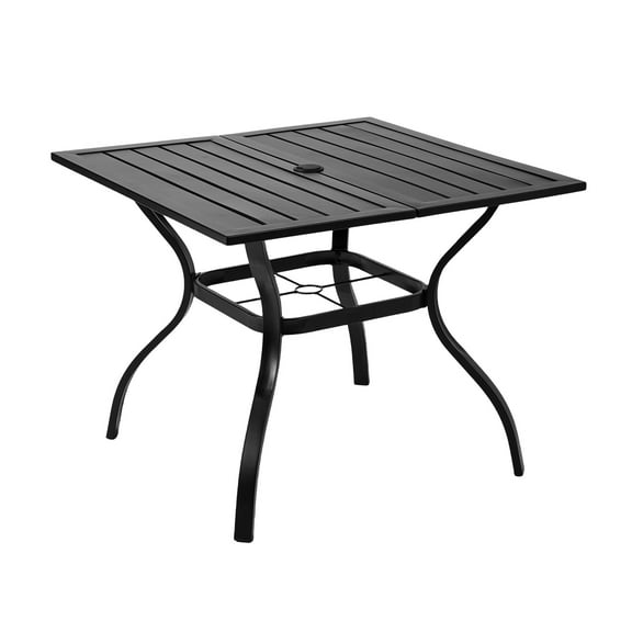 Ktaxon 35 Inch Square Outdoor Dining Table, Metal Patio Table with Umbrella Hole for Garden Backyard Porch, Black