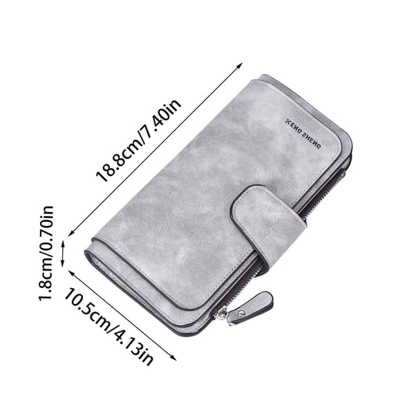 Women’s Frosted Leather Long Wallet A Zipper Coin Purse Chartula Enclasp