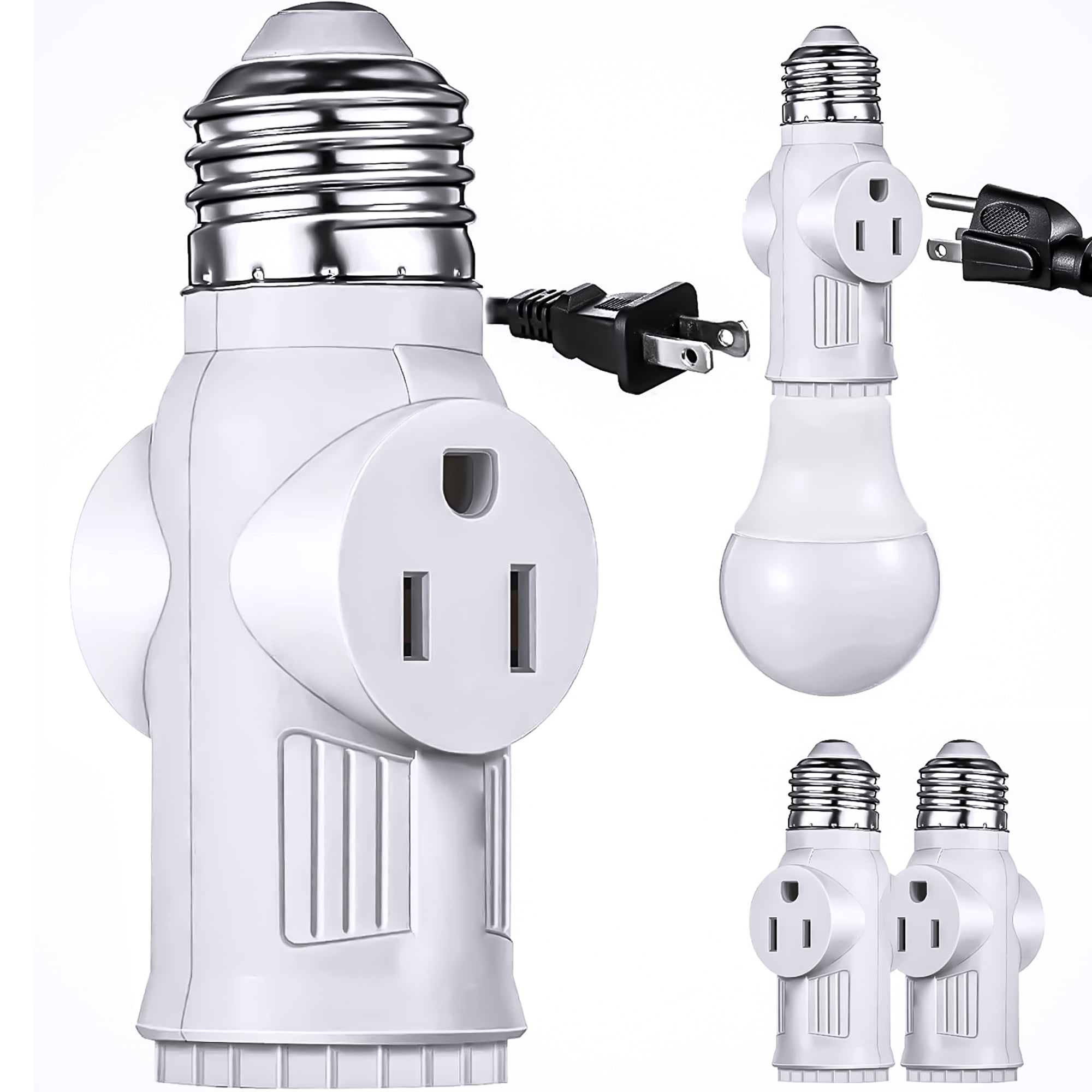 2 PACKS E26 Light Socket to Plug Adapter, HeatResistant 2/3 Prong Light Socket Outlet Light