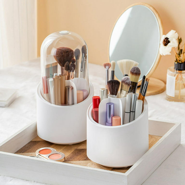 Simple Rotating Makeup Brush Holder 6 Slots Multifunctional Vanity Storage  Box Container for Comb Nail Bathroom Rack Dresser , White no Lid, 12x12xcm  