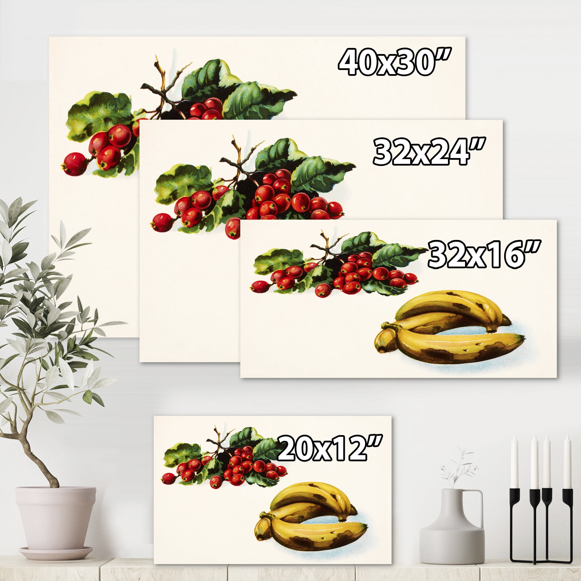 Designart ' Red Berries and Banana ' Farmhouse Canvas Wall Art Print
