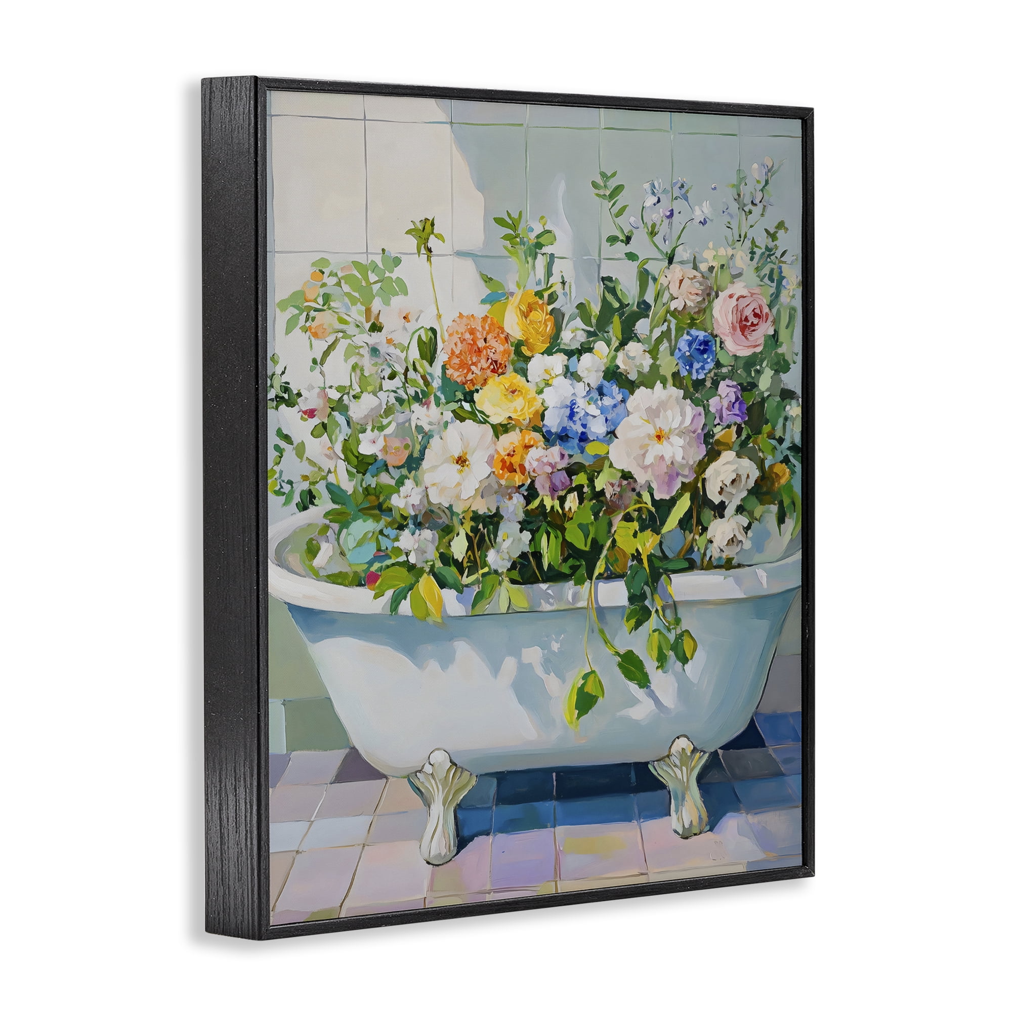 Stupell Industries Vintage Bathtub Bouquet Overgrowth Black Framed Giclee Art, design by The Prints Vibe