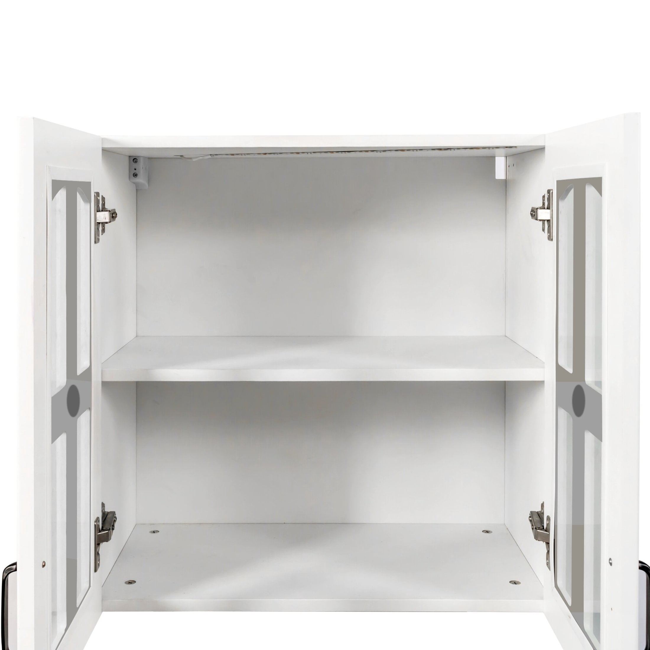Noble House Classic Glass Door Wall Display Cabinet, Modern Floating Storage Cabinet for Kitchen & Bathroom, White