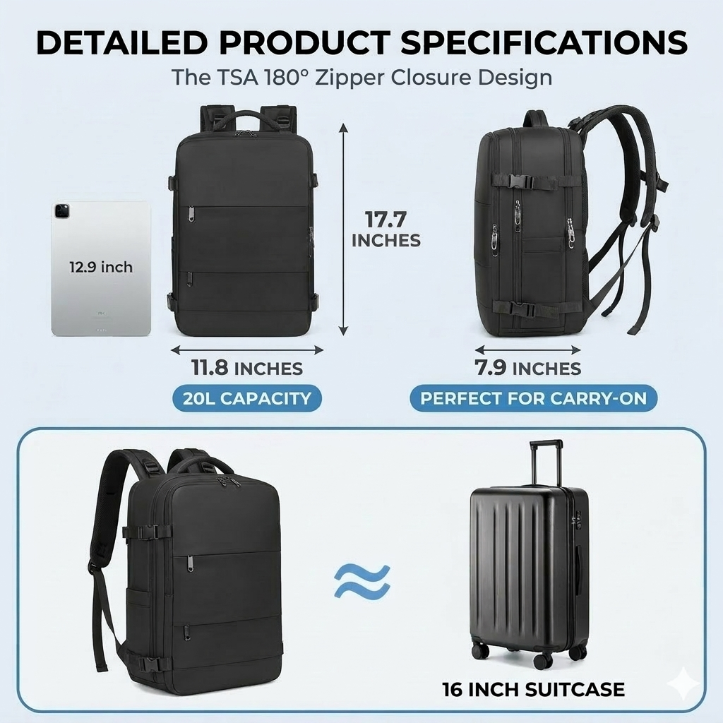 DAKOMM 17.7" Travel Backpack with USB Port & Shoe Compartment photo 2
