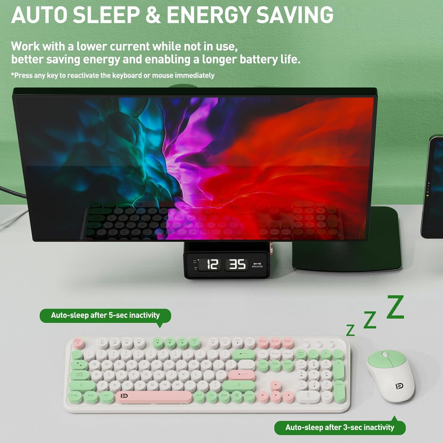 2.4GHz Wireless Keyboard and Mouse Set with Switch Button - Full-Size Keyboard - Compatible for Windows/Laptop/PC