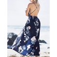 thumbnail image 4 of Vestido de fiesta maxi dividido con estampado floral sin espalda y cuello en V profundo sexy para mujer L ER, 4 of 5