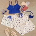 thumbnail image 2 of Diufon 3pc Womens Loungewear Sets Crewneck Button Sleeveless Tops Elastic Waist Bow Shorts and Pants, 2 of 3