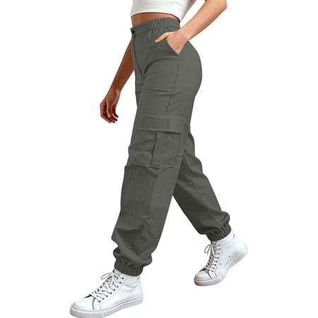 Workout Casual Pants for Women Cargo Pants High Waisted Hiking Pants Baggy Stretchy Wide Leg Streetwear With 6 Pants L