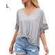 thumbnail image 1 of Camiseta de mujer de manga corta con estampado de cuello en V, camiseta suelta y torcida de verano, gris, L kenally AP001233-03, 1 of 7