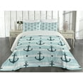 thumbnail image 2 of Ambesonne Modern Quilted Coverlet 3 Pcs, Pattern with Anchors, King Size, Pale Blue Dark Green, 2 of 4