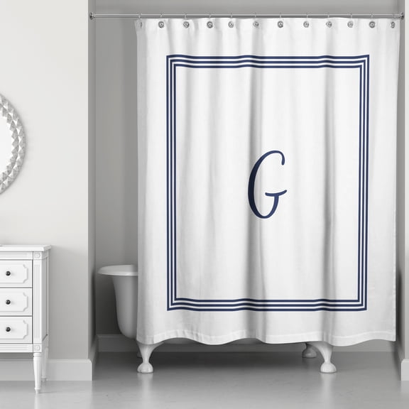 Creative Products Navy Blue and White Letter G Monogrammed 71x74 Shower Curtain