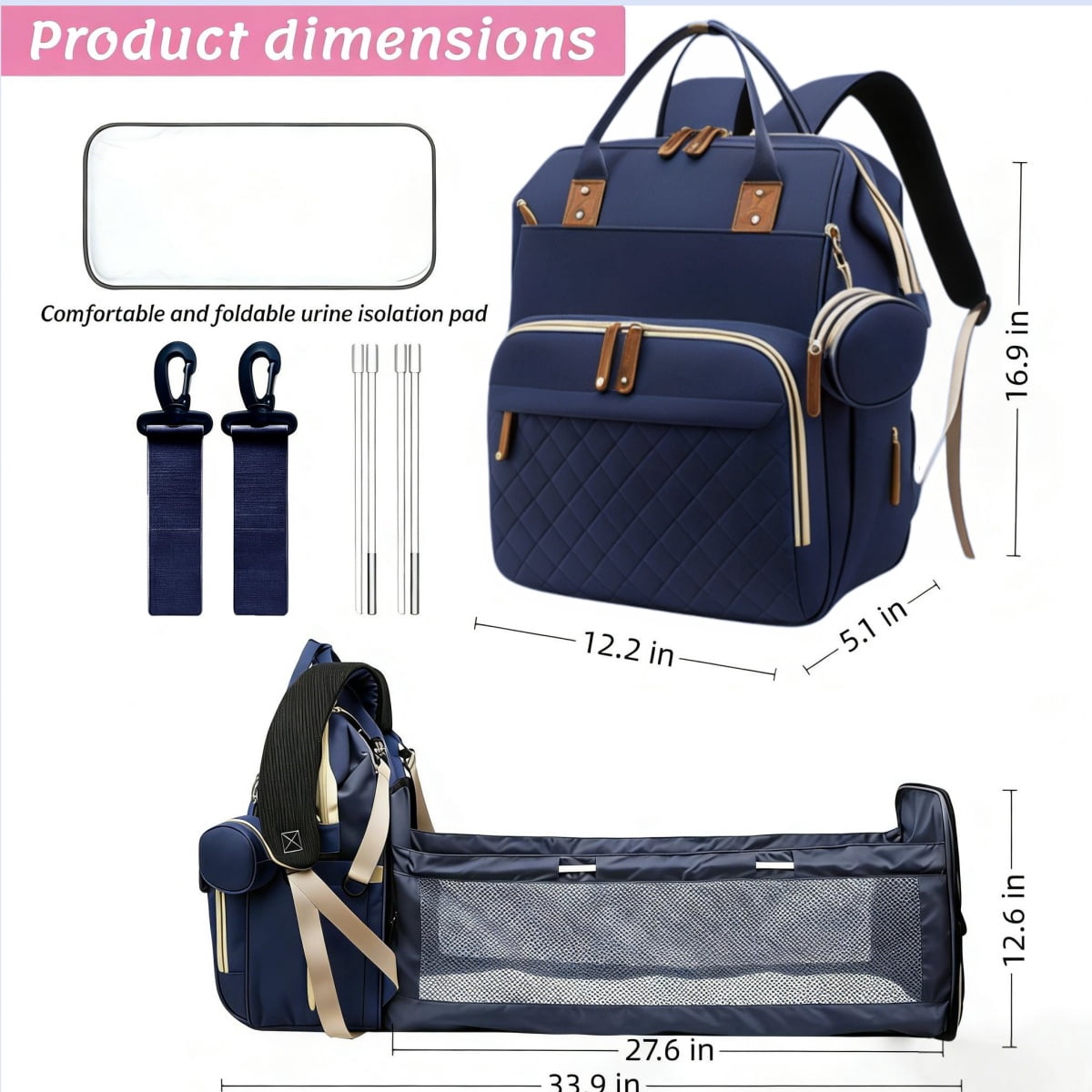 WANDF Diaper Bag Backpack with Changing Station, Large Travel Mommy Bag, Waterproof Diaper Backpack for Moms Dads with USB Charging Port,Mommy Essentials Shower Gifts Gifts(Blue Bag)