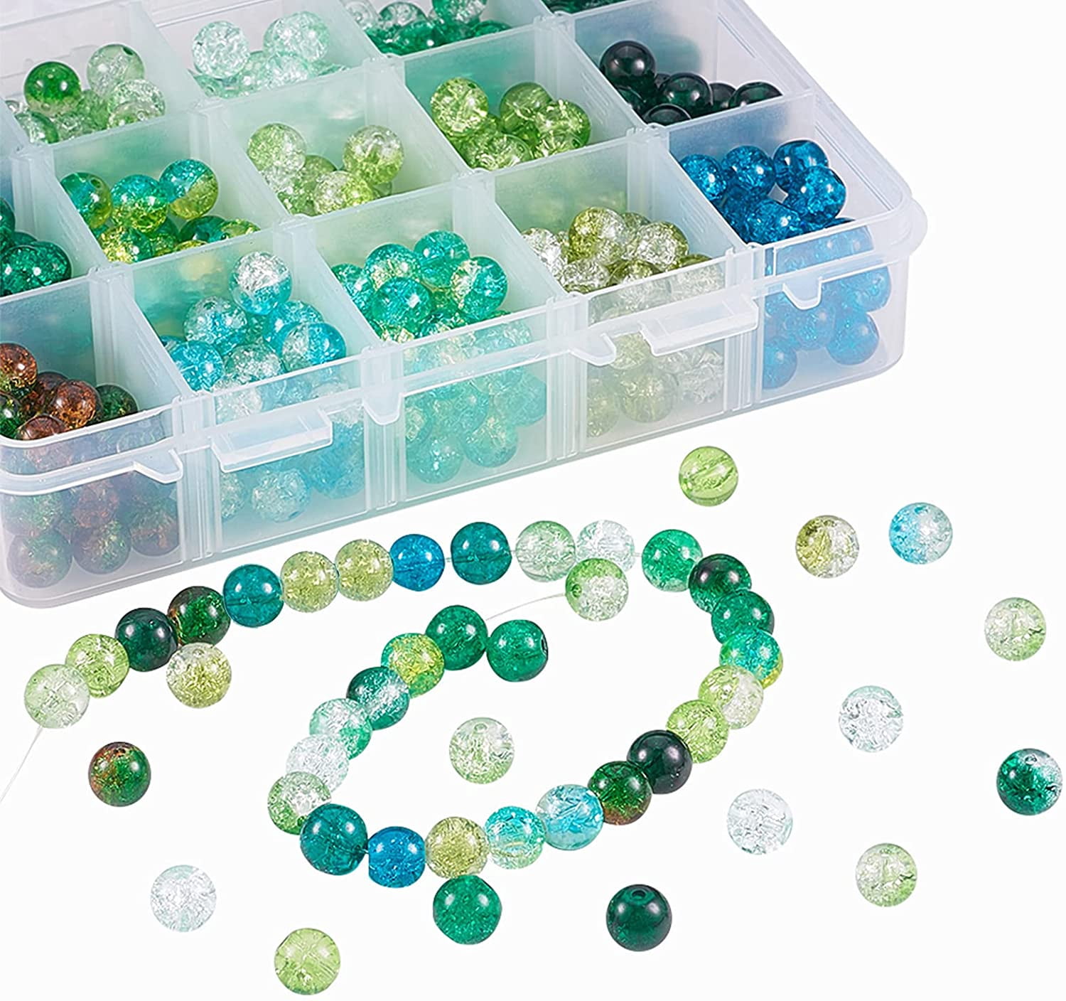 15 Color 8mm Green Glass Beads St Patrick Day Glass Lampwork Round Beads for St Patrick Necklace Bracelet Jewelry Making Mixed Color