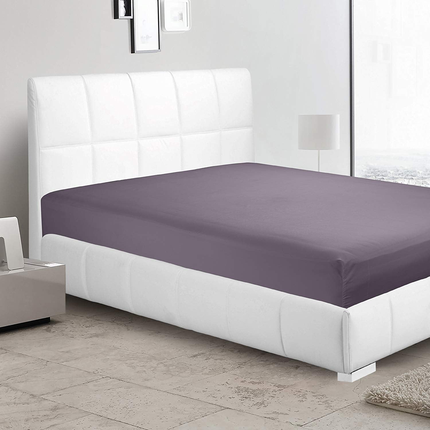 Clara Clark Premier 1800 Collection Single Microfiber Fitted Sheet, Twin Size, Eggplant Purple