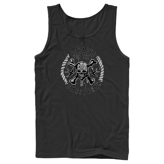 Men's Pirates of the Caribbean: Curse of the Black Pearl Black and White Rope Skull Logo  Tank Top