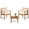 Devoko Acacia 3Piece Patio Set with Cushions & Side Table for Indoor/Outdoor Beige