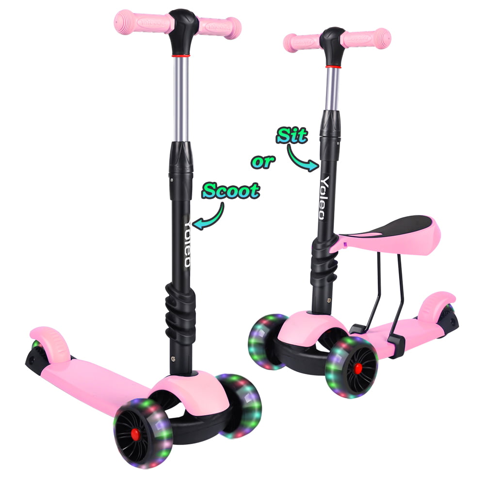 3 Wheel PU Flashing Wheels Scooters for Girls Boys Ages 2 3 4 5 6 7 8 TONBUX 2 in 1 Kids Kick Scooter with Adjustable Height Removable Seat Toddler Scooter