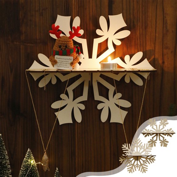Estantería de madera navideña con diseño de copo de nieve - Decoración rústica navideña para dormitorio, salón y hogar Organizador de almacenamiento