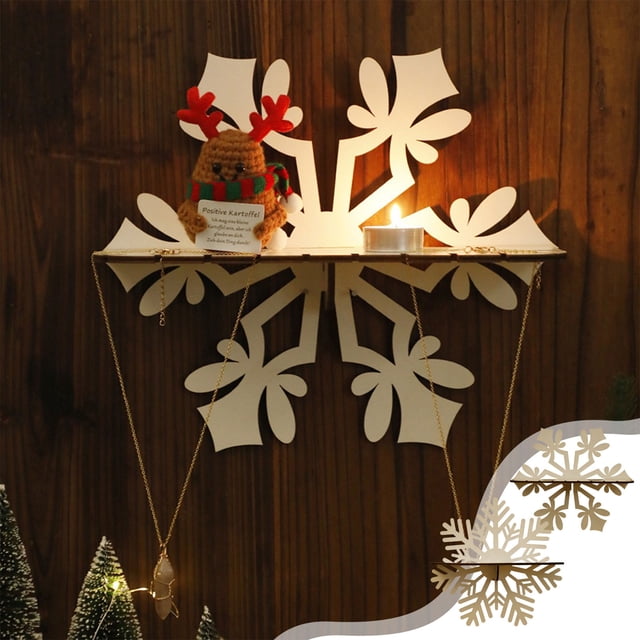 Estantería de madera navideña con diseño de copo de nieve - Decoración rústica navideña para dormitorio, salón y hogar Organizador de almacenamiento