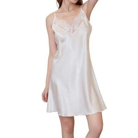 DISKEBUISS Women Sleepwear Underwear Nightgown Lace Satin Slip Silk Negligee Nightie Bridal Babydoll