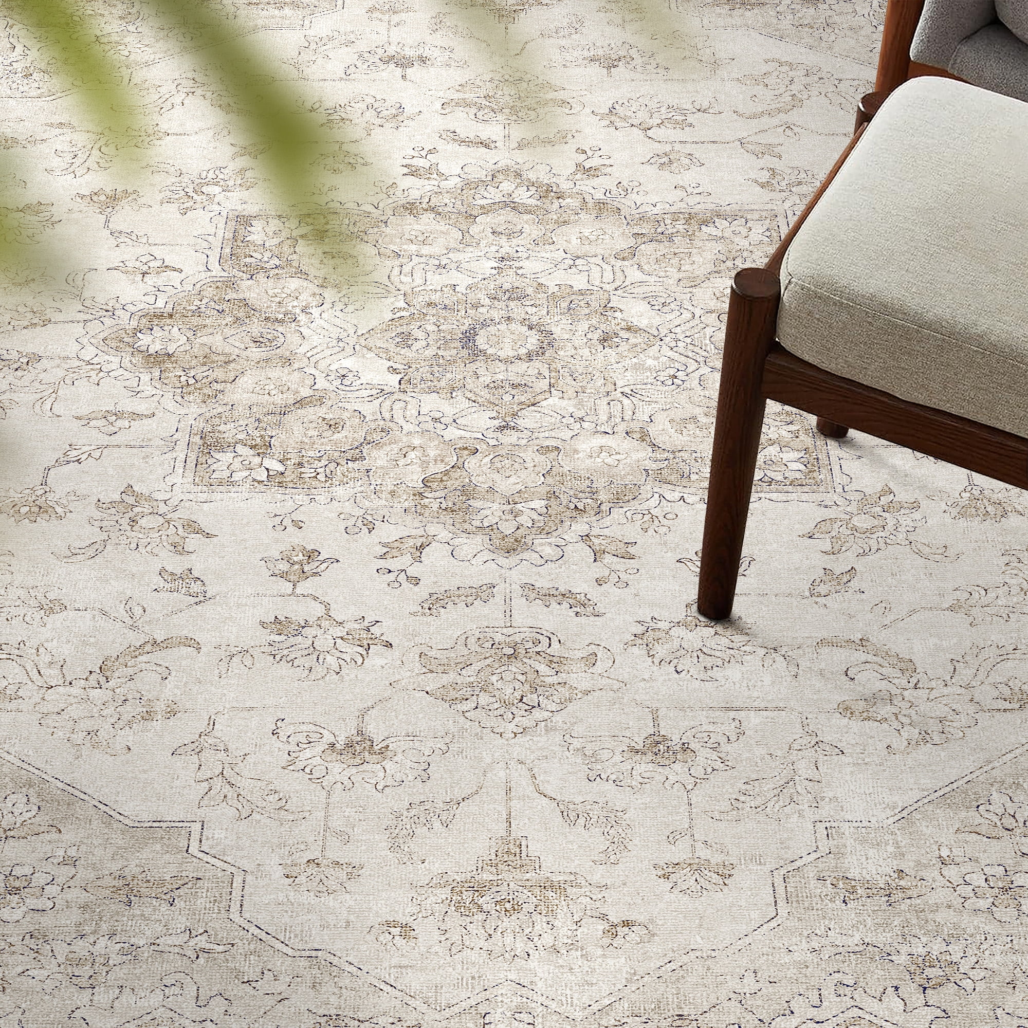 WIPONKEN 2x8 Runner Rugs for Living Room Bedroom Dining Room Office Farmhouse, Machine Washable Non Slip Vintage Persia Rug Beige