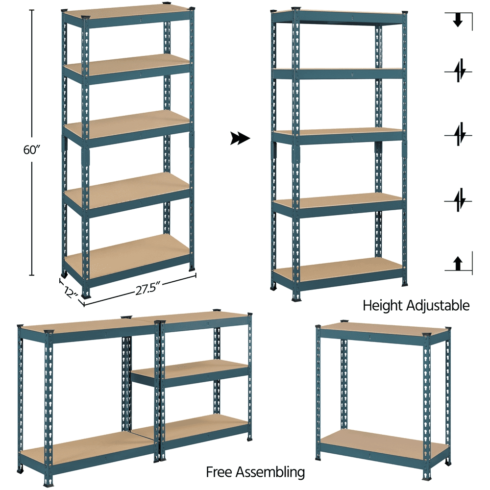 Alden Design 5-Shelf Boltless & Adjustable Steel Storage Shelf Unit, Neptune Blue