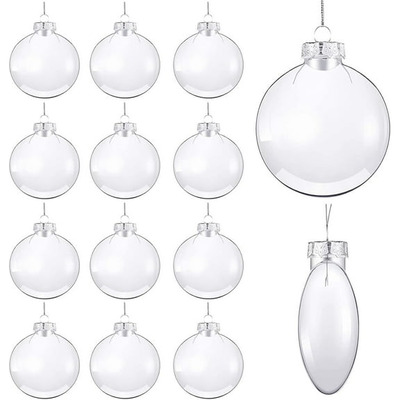 Triani 12Pcs Clear Ornament Ball 3.15" DIY Clear Plastic Flat Disc Fillable Hanging Ornament Ball with Rope and Removable Metal Cap for Crafts Christmas Tree Decoration