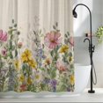 thumbnail image 2 of Spring Botanical Extra Long Shower Curtain Set, Waterproof Shower Curtains for Bathroom, Watercolor Floral Eucalyptus Leaves Beige Washable Fabric Bath Curtain for Bathtub with Hooks 72x96 Inches, 2 of 9