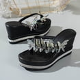 thumbnail image 4 of Womens Platform Flip Flops Butterfly Rhinestone Glitter Wedge Sandals Fashionable Slip on Wedges Heels Slides Black Size 6.5, 4 of 6