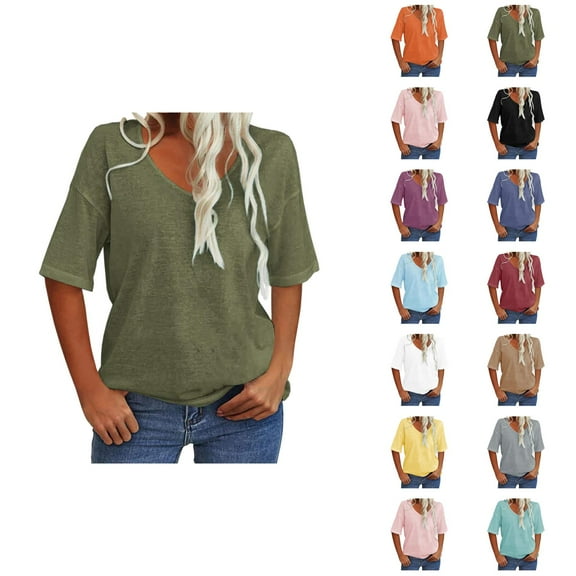 Womens T Shirts Summer Tops 2025 Solid Color Short Sleeve Scoop Neck Casual Soft Basic Tees Tshirts Shirts for Women