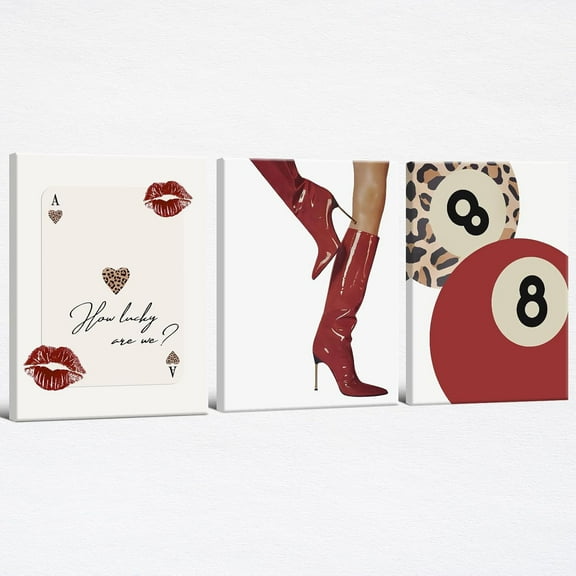 Hieng Coquette Bow Lip Wall Art Vintage Fashion Black and White Cherry Posters Preppy Aesthetic Picture Ma Cherie Canvas Prints for Girly Dorm Bedroom Wall Decor(Only canvas)