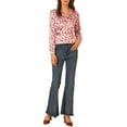 thumbnail image 2 of Allegra K Women's Satin Floral V Neck Tie Back Long Sleeve Button-up Shirt, 2 of 6