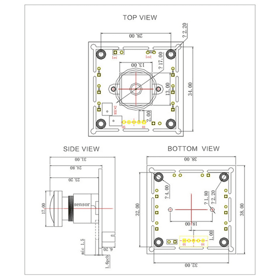 USB 1080P OV2710 Video Camera Module 2MP 130 Degree Wide-Angle Lens Manual Focus Built-in Microphone MJPEG / YUY2 Webcam