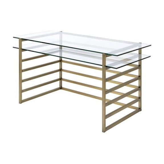 28 x 56 x 31 in. Antique Gold Clear Glass Metal Desk