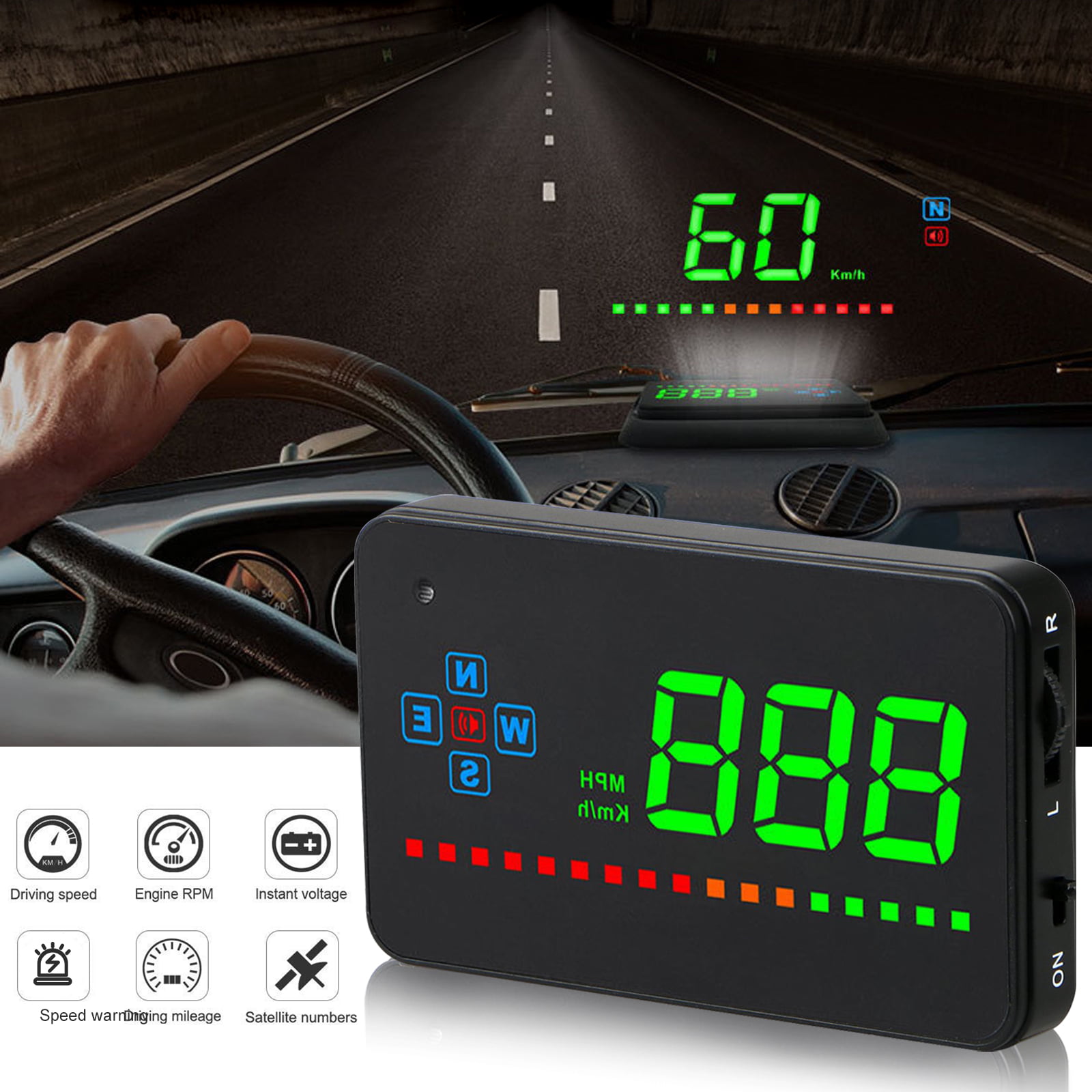 Digital Car HUD Head Up Display GPS Speedometer With Over Speed Alarm for All Cars and Trucks,Car Head-up Display Plug and Play