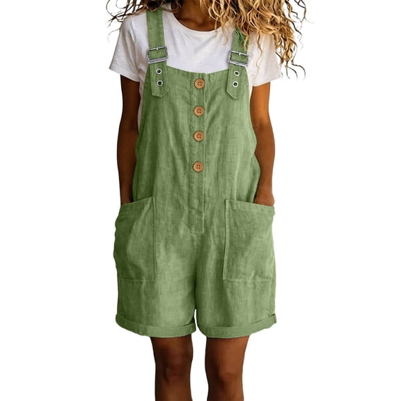Purcolt Short Overalls for Women Summer Casual Square Neck Adjustable Strap Button Down Baggy Bib Jumpsuit Comfort Loose Fit Wide Leg Romper With Pockets