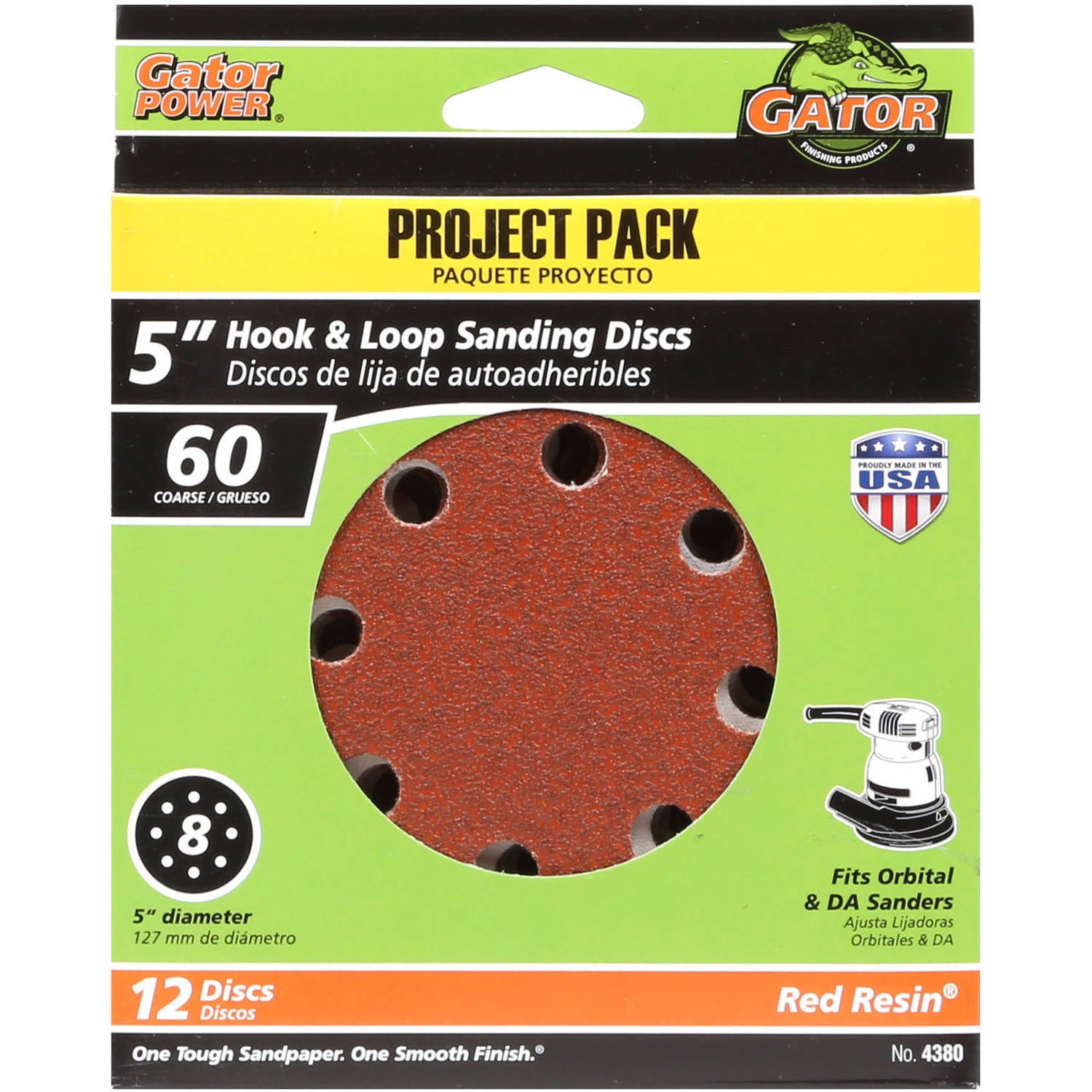 Gator Grit 5" 8Hole Hook and Loop Sanding Discs, 60G, 12pk