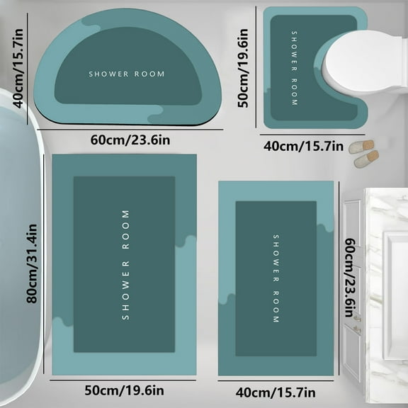 kkbbma under $5 Bathroom Rugs Sets 4 Piece, Non-Slip Absorbent Bath Mats, Polyester Bath Rug with U-Shaped Contour Toilet Mat Machine Washable