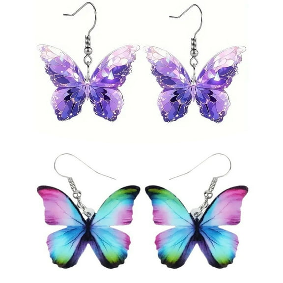 Acrylic Butterfly Drop Earrings - Unique Butterfly Dangle Earrings 2 Pairs