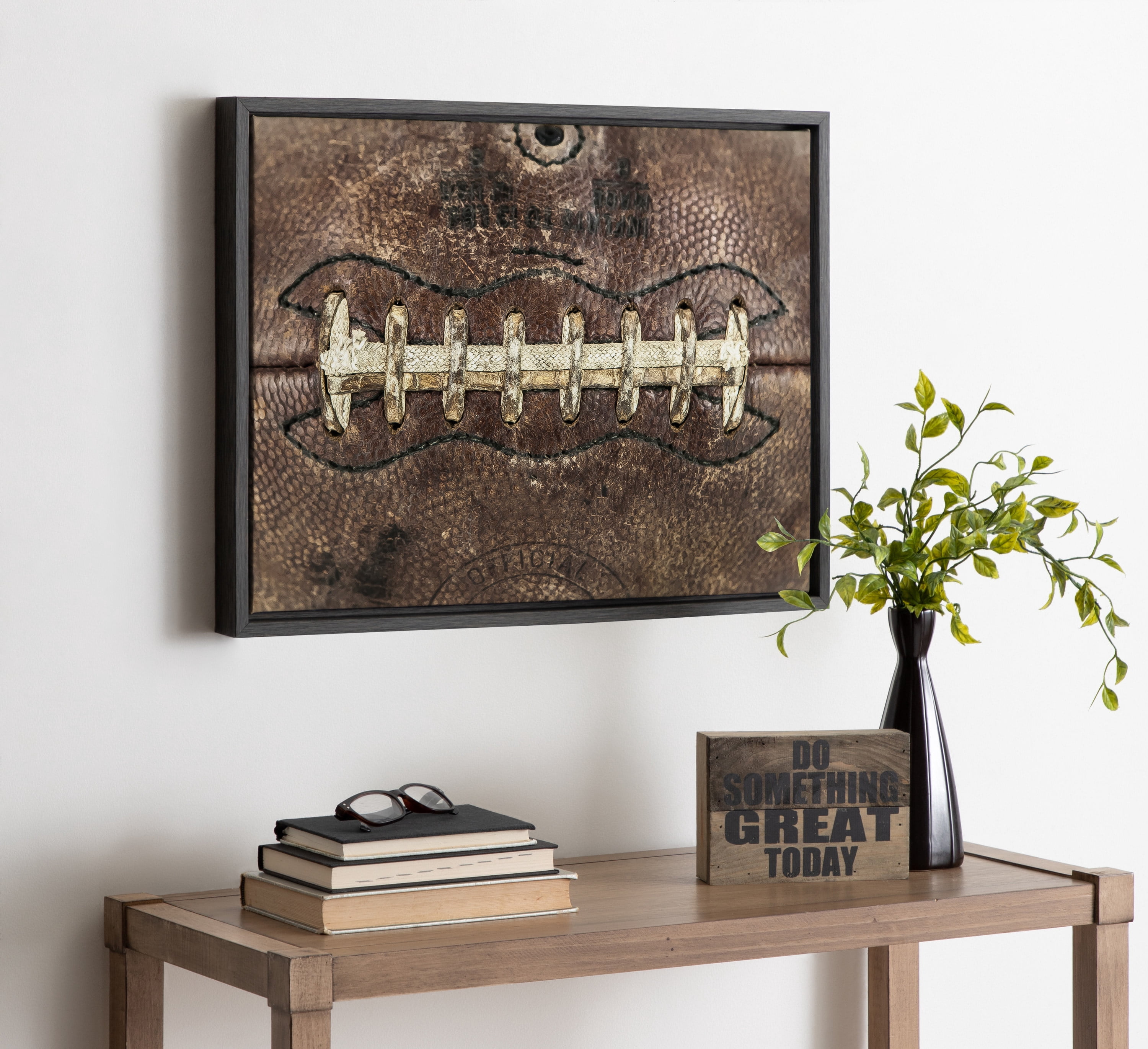 DesignOvation Sylvie Vintage Football Laces Framed Canvas By Shawn St. Peter, 18x24 Dark Grey, Transitional Sports Wall Decor For Office, Bedroom, Or Living Room