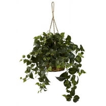 Nearly Natural 24" Plastic/Polyester Philo Plastic Artificial Plant Hanging Basket, Green