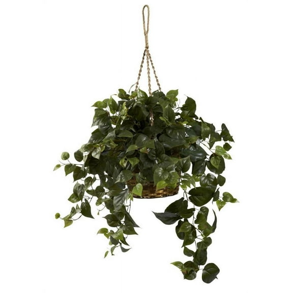 Nearly Natural 24" Plastic/Polyester Philo Plastic Artificial Plant Hanging Basket, Green
