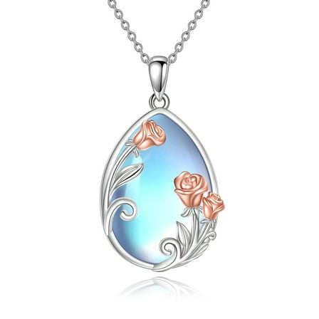 Moonstone Necklace for Women Sterling Silver Rose Pendant Necklace