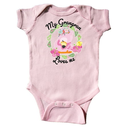 

Inktastic Baby Flamingo My Grangran Loves Me with Flower Wreath Gift Baby Boy or Baby Girl Bodysuit