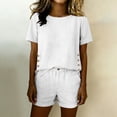 thumbnail image 5 of Hvogkswy Two Piece Linen Sets for Women, Solid Color Short Sleeve Crew Neck Tops and Button Waist Shorts with Pockets Lightweight Breathable Summer Outdoor Vacation&Casual Set, 5 of 7