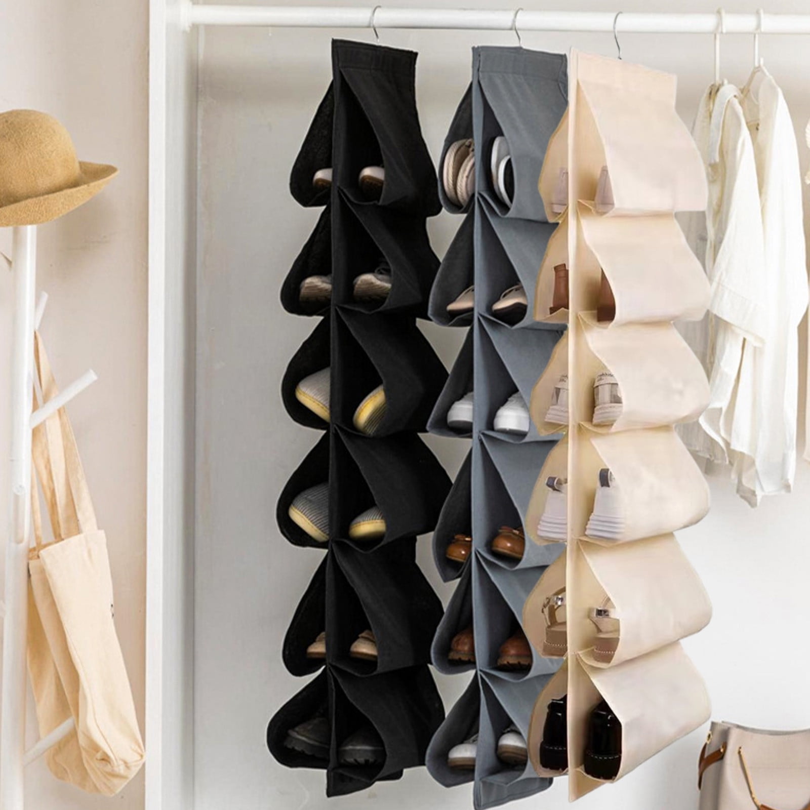 Ganfancp Hanging Shoe Organizer For Closet With 12 Large Pockets