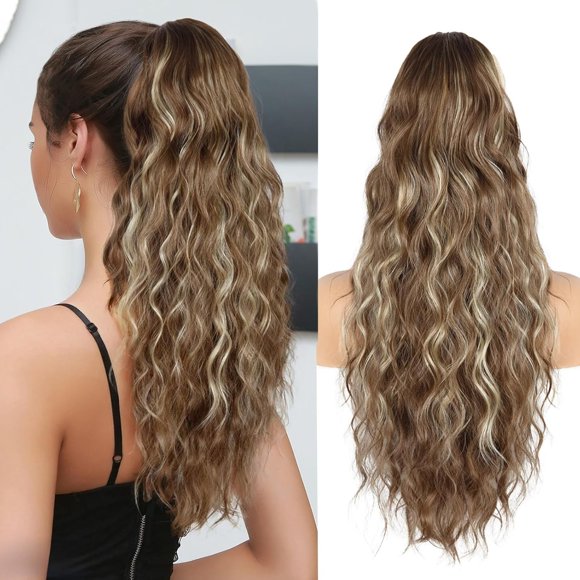 shiyou-Hair Extensions for Women,26 inch Highlight Hair Extensions Ponytail, Ponytail Extension for Black Women, Long Drawstring Ponytail Extension, Soft Synthetic Pony Tails Hair Extensions (Deep Al
